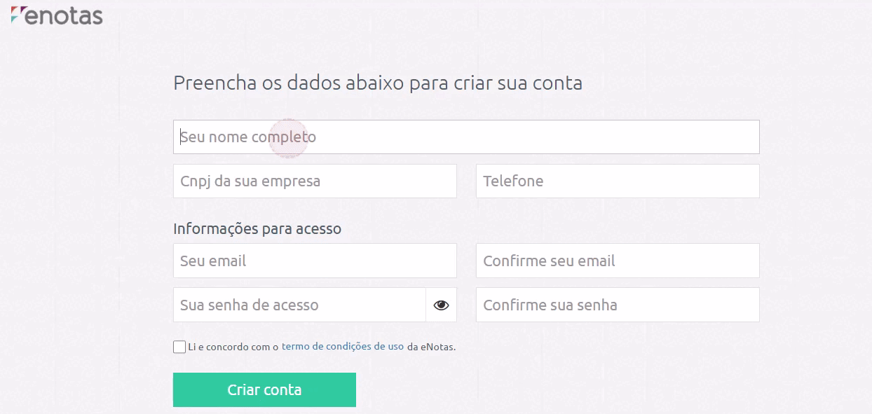 Criação de conta